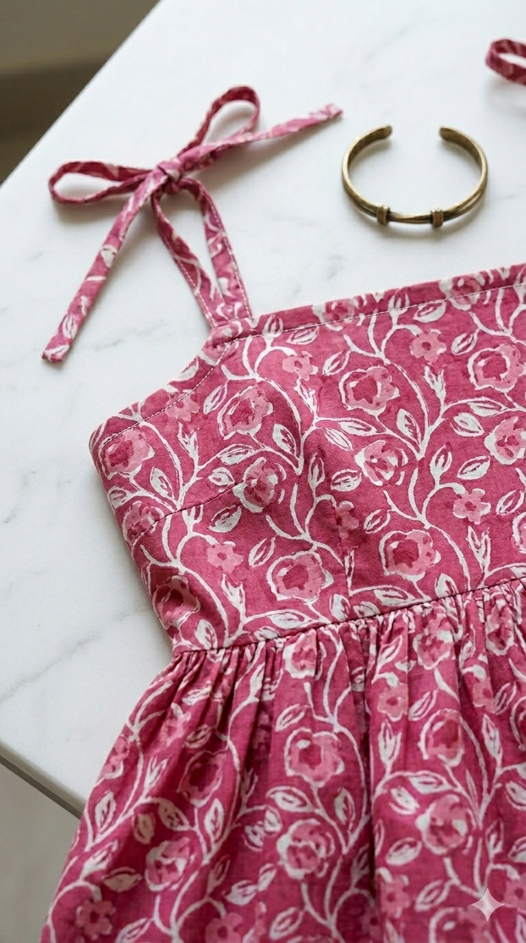 Shoulder tie pink top