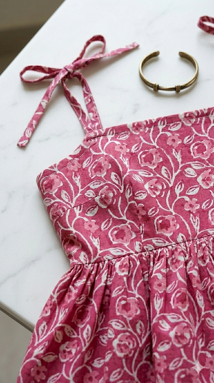 Shoulder tie pink top