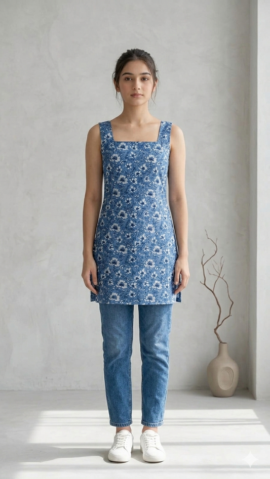 Blue sleeveless Corset Kurti