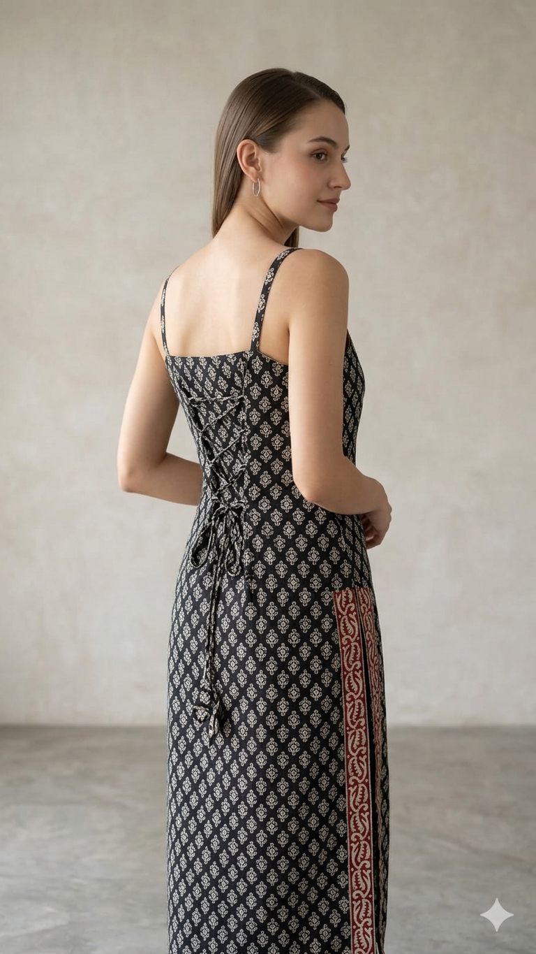 Black Block Print Corset Kurti