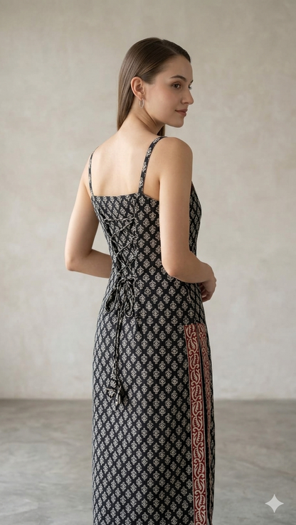 Black Block Print Corset Kurti