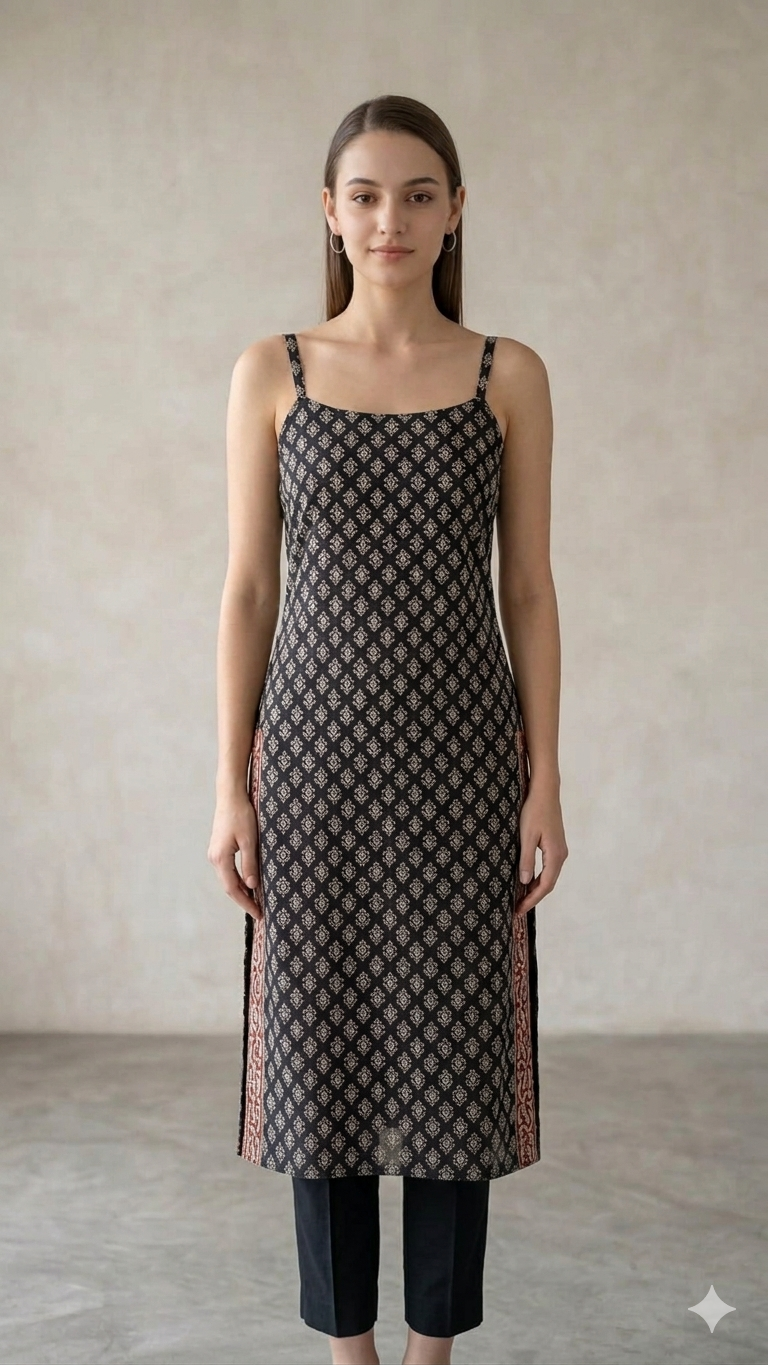 Black Block Print Corset Kurti