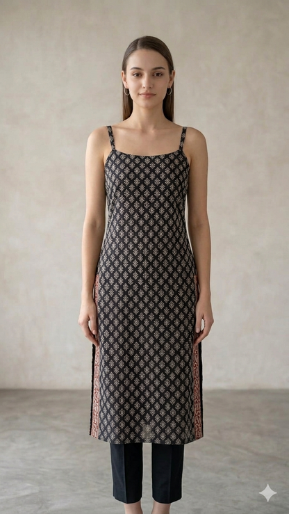 Black Block Print Corset Kurti
