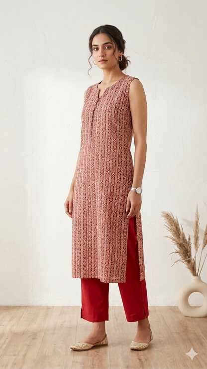 Rust Orange sleeveless Office wear kurta set