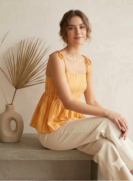 Yellow Shoulder tie up peplum top