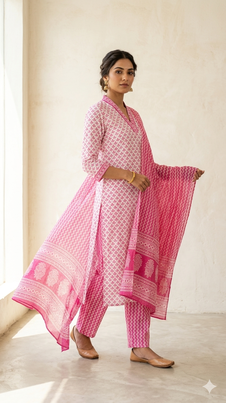 Pink Office wear kurta set with dupatta