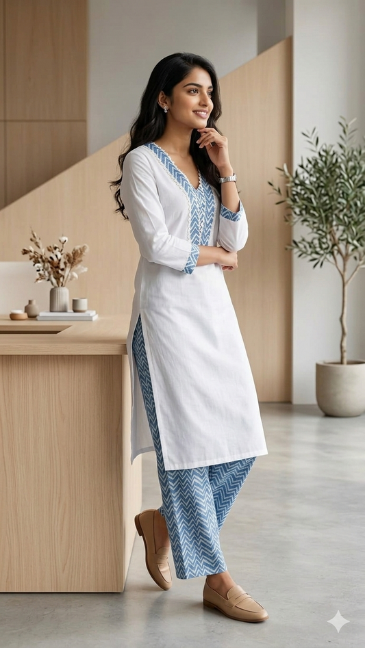White blue Office wear kurta set