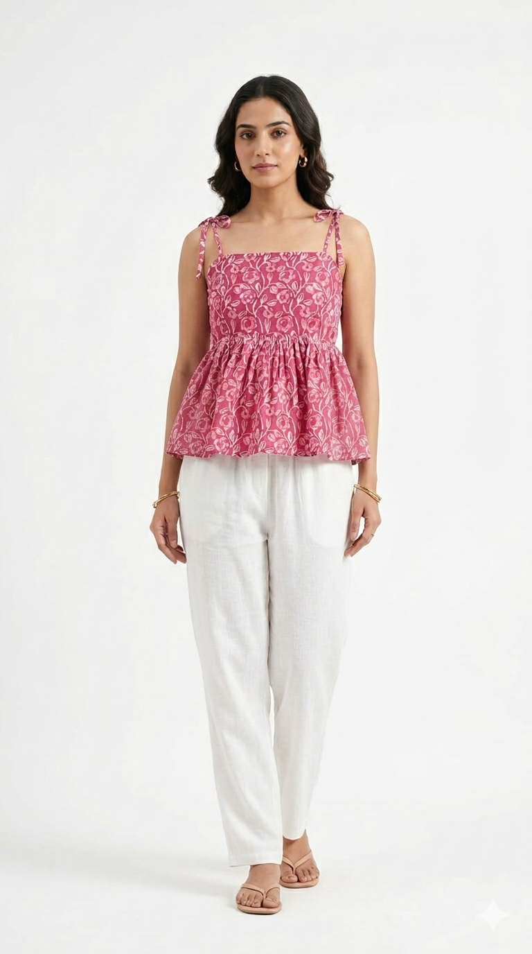 Shoulder tie pink top