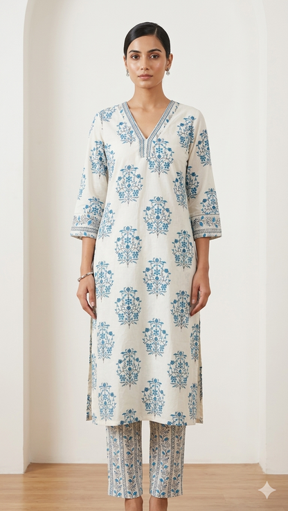 White blue Office wear kurta set