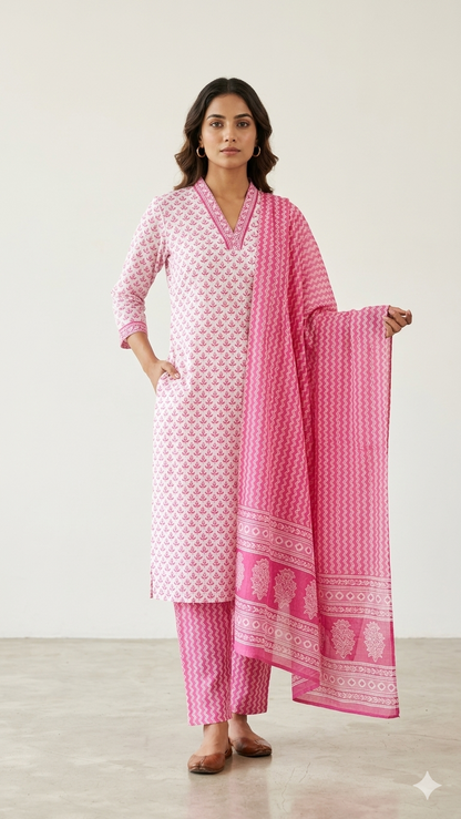 Pink Office wear kurta set with dupatta