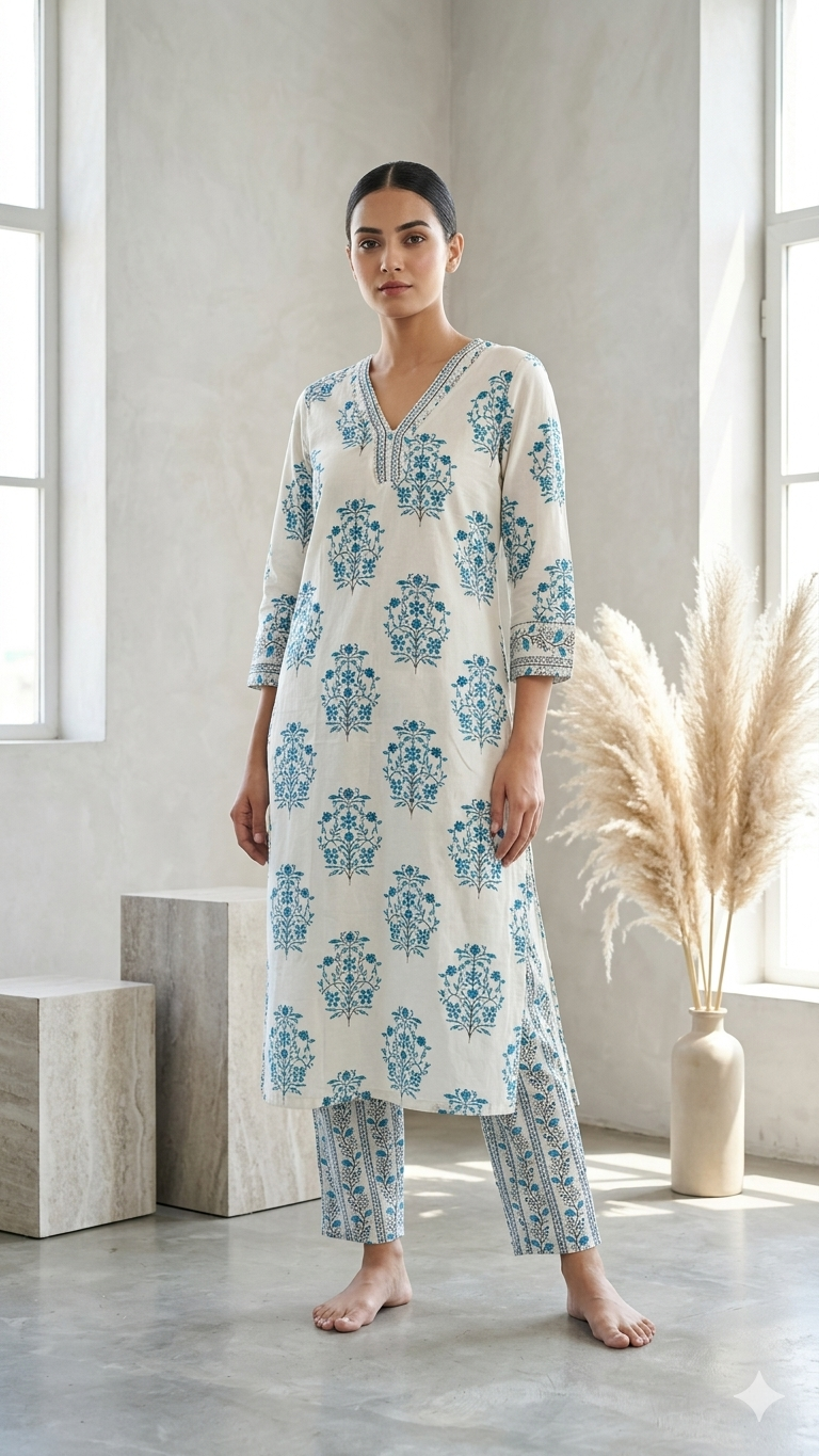 White blue Office wear kurta set