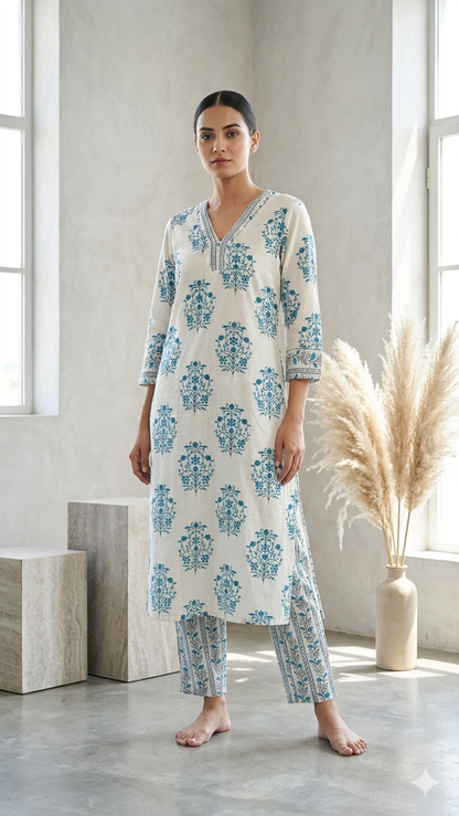 White blue Office wear kurta set