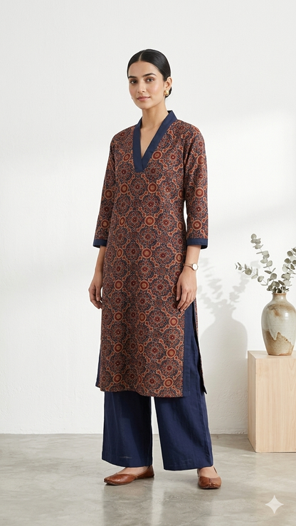 Blue aajrak Office wear kurta set