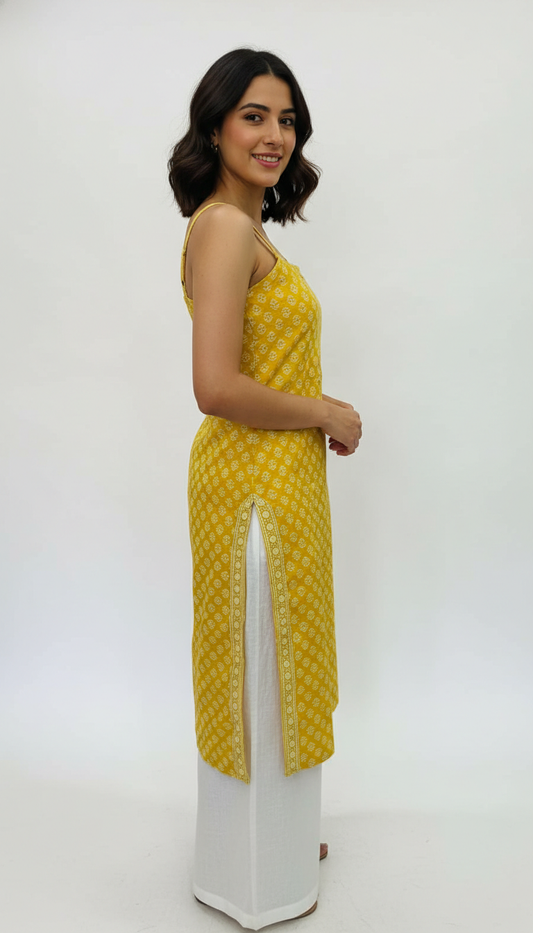 Yellow Block Print Corset Kurti