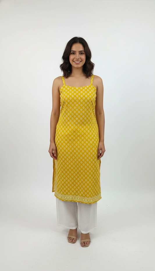 Yellow Block Print Corset Kurti