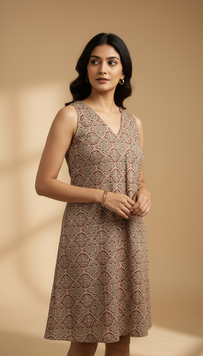 Ajrakh print V neck summer dresses