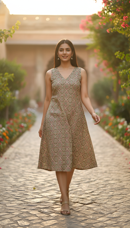 Ajrakh print V neck summer dresses